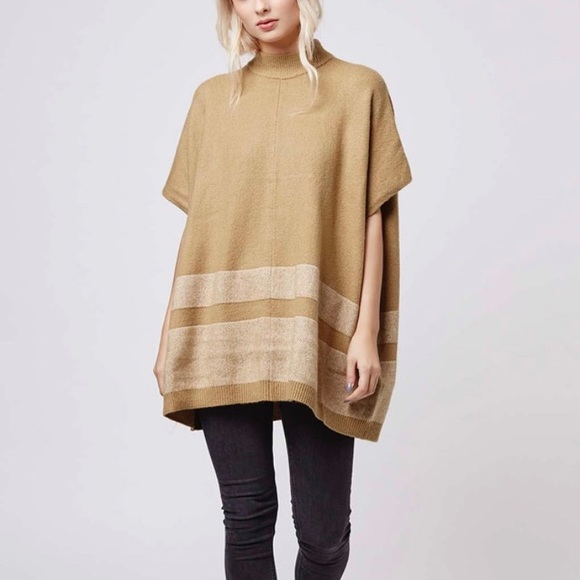 Topshop Sweaters - Topshop Neutral Camel Mockneck Poncho Sweater